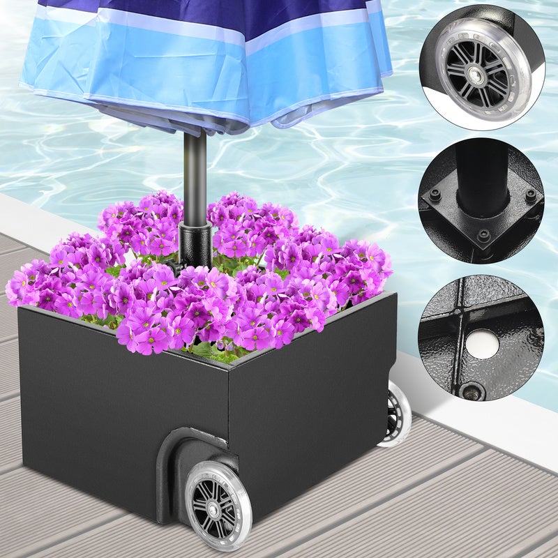 Porte-parapluie à roulettes, base de parapluie, 44,5 x 44,5 x 27 cm, 68 kg une fois rempli, réglable pour mâts de parapluie de 38/48 mm - 9