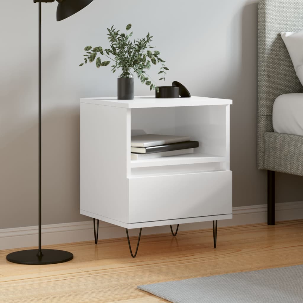 Vidaxl Mesita De Noche Madera Contrachapada Brillo 40X35x50 Cm Blanco , Leroy Merlin