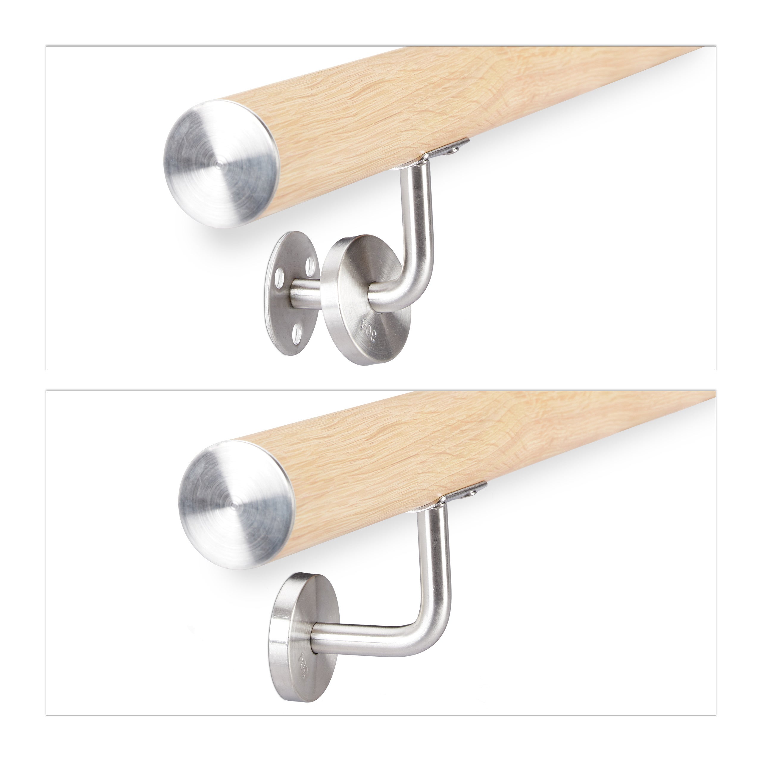 Rampe d’escalier, 150 cm, Main courante escalier, Aluminium, Aspect hêtre intérieur extérieur, Ø 42mm, nature, Relaxdays - 7