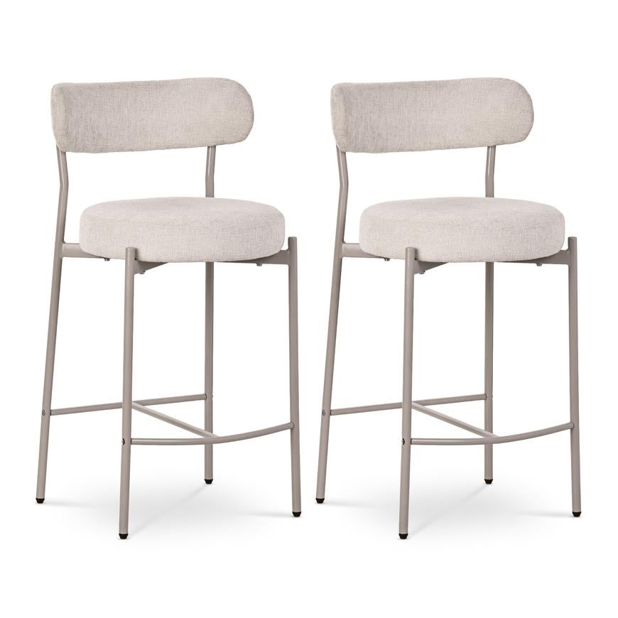 Juego de 2 taburetes de bar GABY color beige en chenilla de estilo contemporáneo - 2