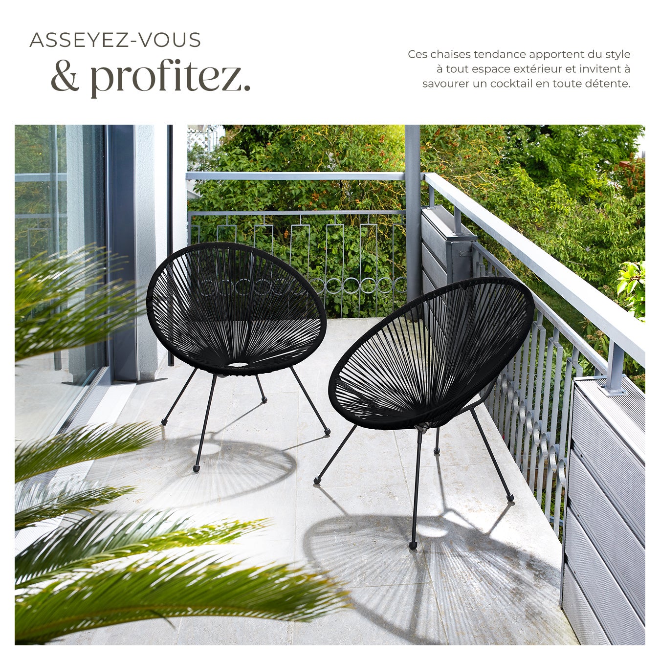 TECTAKE Conjunto de 2 cadeiras de jardim Design retro no estilo Acapulco - 4