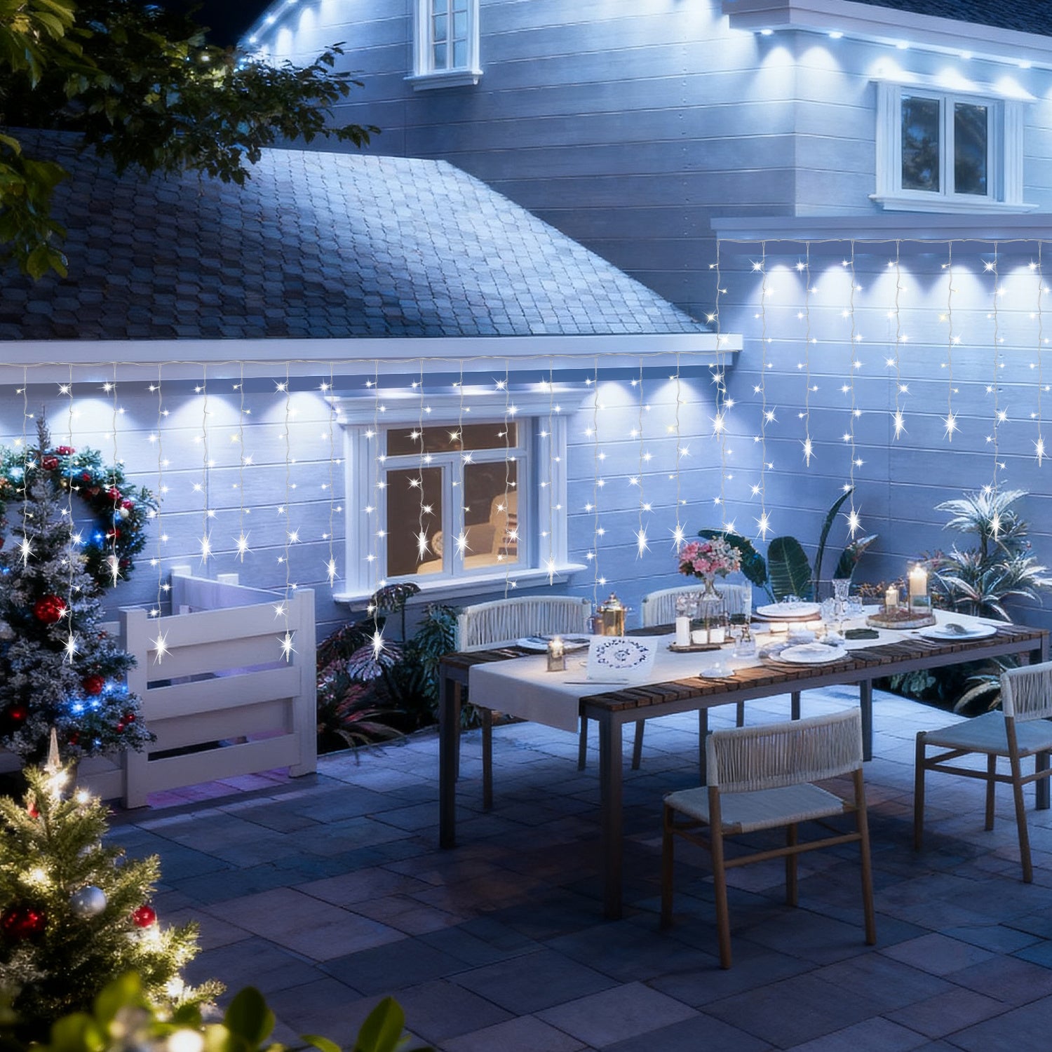 2x 10M 720 LED Guirlande lumineuse Rideau, IP44 8 Modes, LED Glaçons Décoration de Noël - Blanc Froid - 8