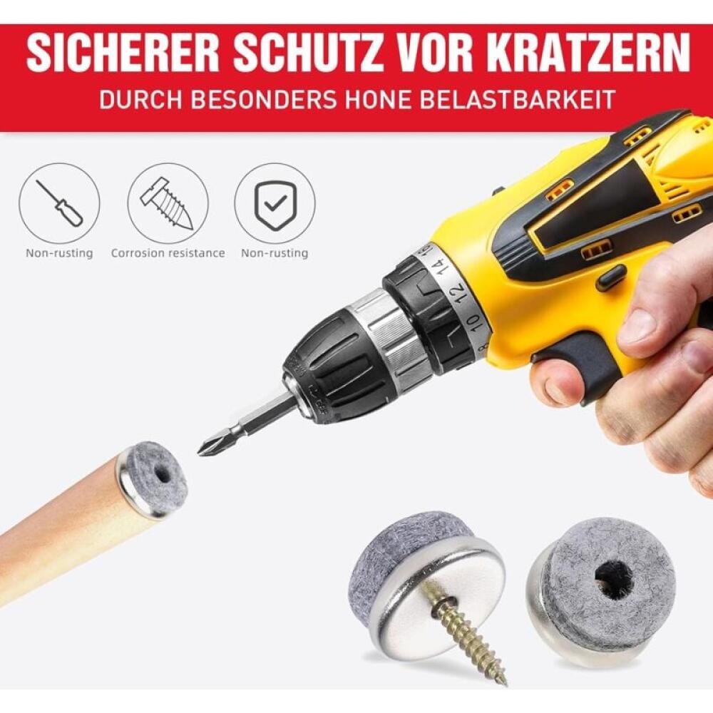 100 deslizadores para sillas, deslizadores redondos de 20 mm para muebles, deslizadores de fieltro atornillables para proteger el suelo y los muebles - 3