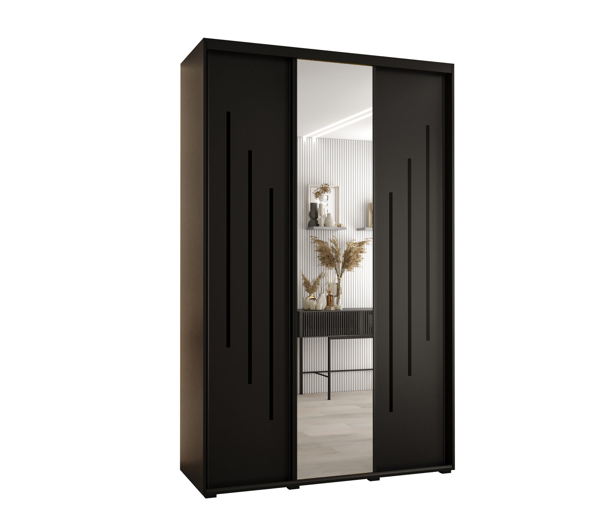 Szafa przesuwna z lustrem wysoka Davos 9 150 x 45 x 235,2 cm czarny + czarny + u. czarny - Abiks Meble