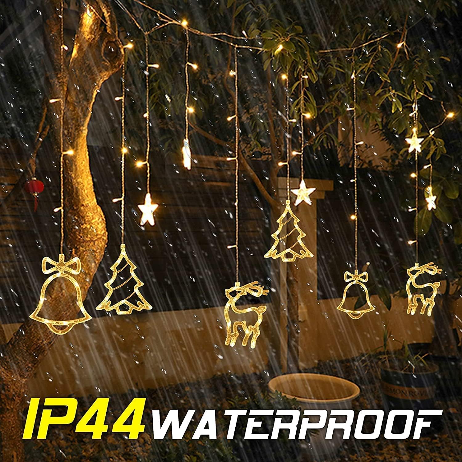 Rideau lumineux de Noël, guirlande lumineuse de Noël, renne, arbre étoilé, intérieur et extérieur, 8 modes USB, décoration de Noël - 4