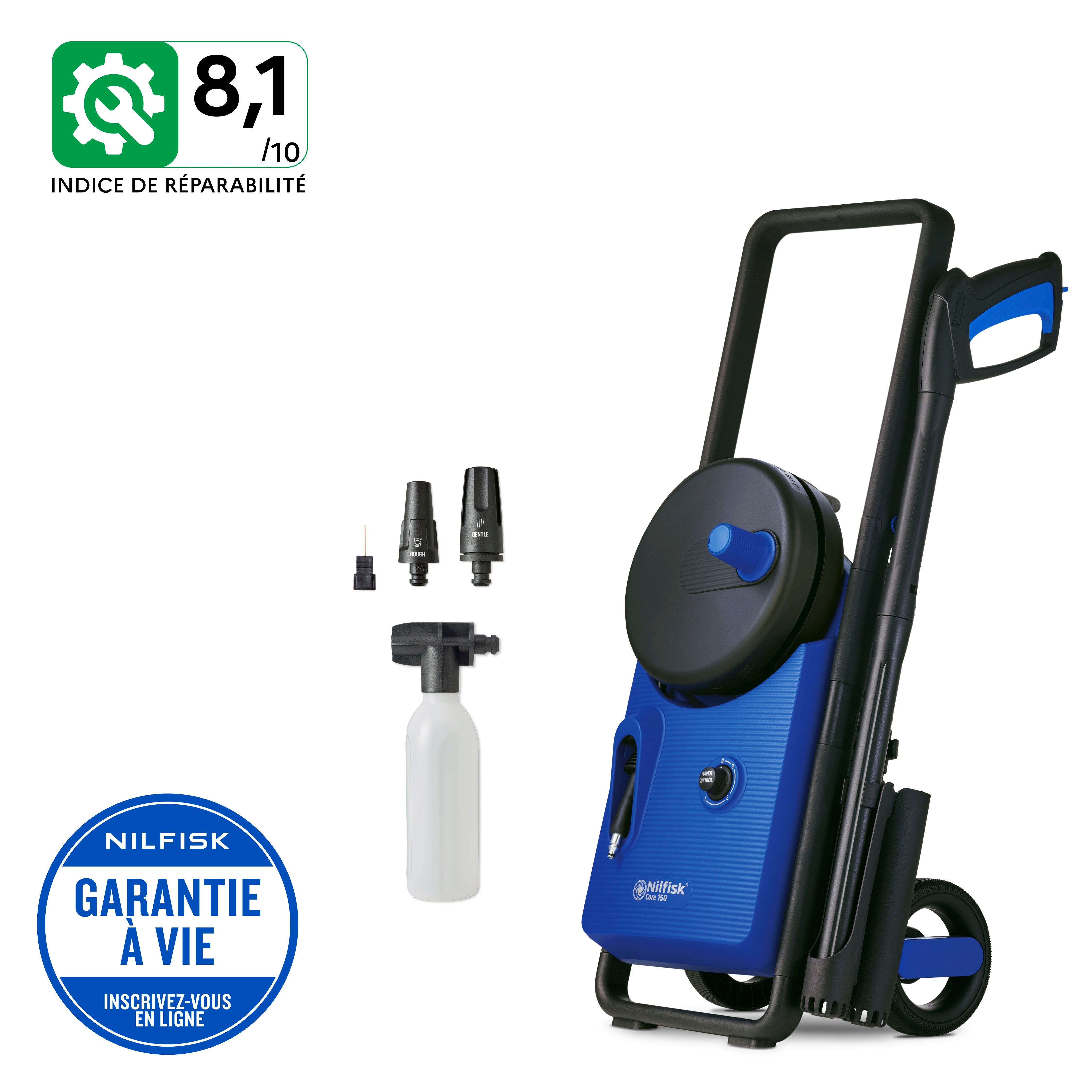 Myjka wysokociśnieniowa Nilfisk Core 150-10 PowerControl – 150 barów, 2000 W – doskonała moc – do pojazdów, tarasów i fasad