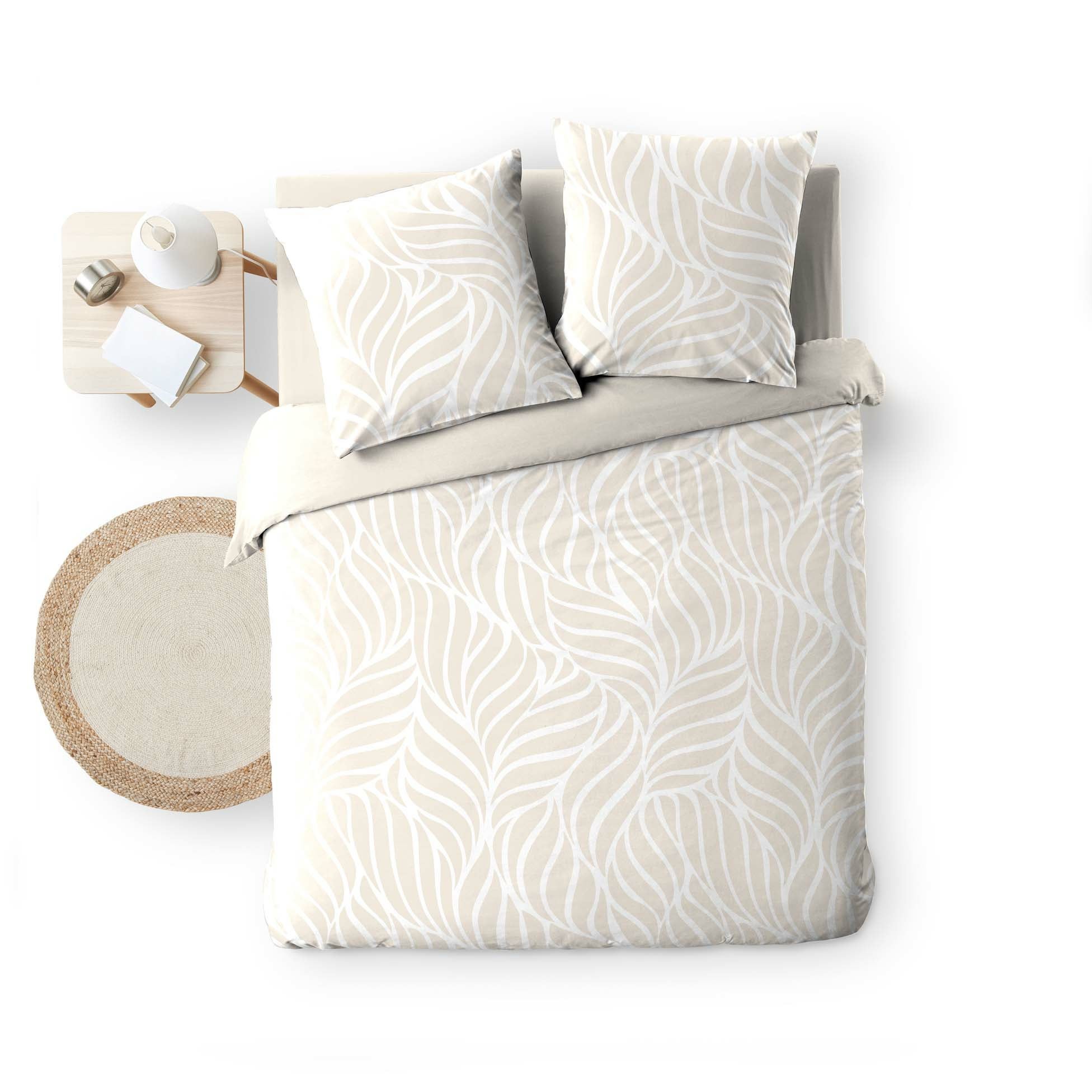 Housse de couette 240 x 220 cm imprimée 57 fils – MORGANE Naturel – 2 taies incluses - 5