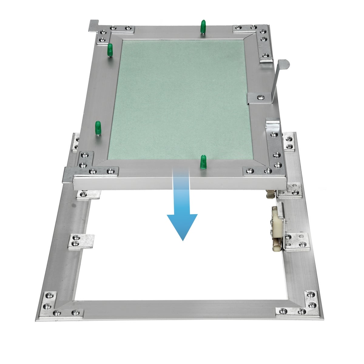 Trappe de visite 200x250 mm aluminium/vert plaque de plâtre imprégnée charnière de porte à droite/à gauche ouverture et fermeture par bouton-poussoir - 3