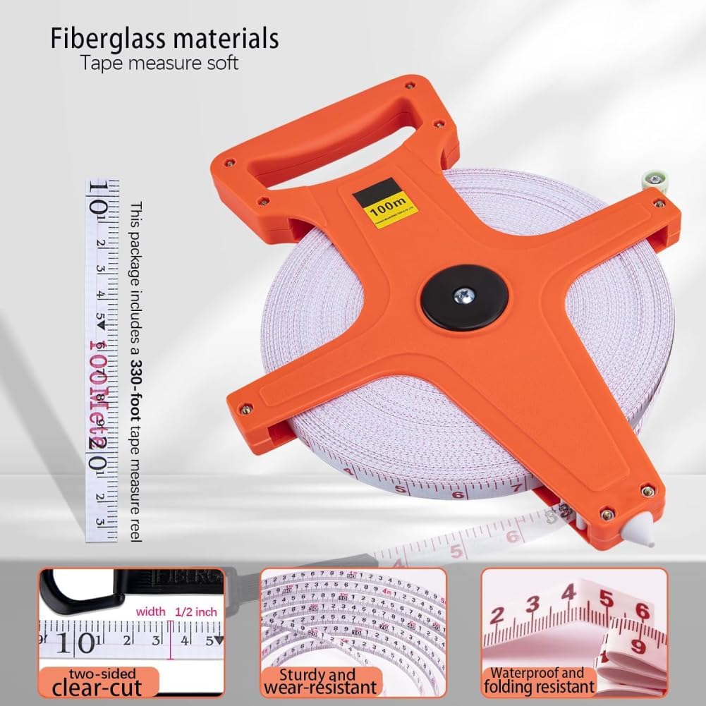 Decametre 100M, Ruban d'Arpenteur en Fibre de Verre, Double Face Mètre Ruban, Fiberglass Tape Measure, pour l'Ingénieur, la Cour et Terrain - 7