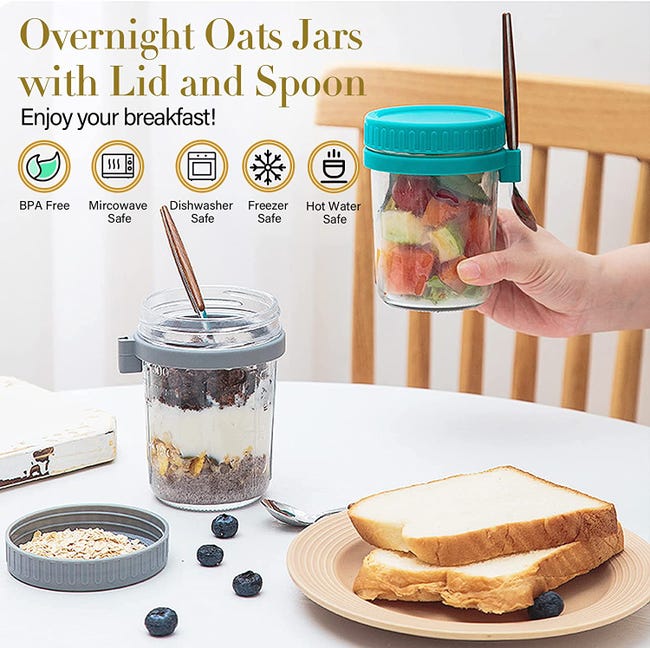 4 paquets de bocaux en verre pour avoine overnight de 12 oz avec 4 paquets de bocaux en verre pour avoine overnight de 12 oz avec