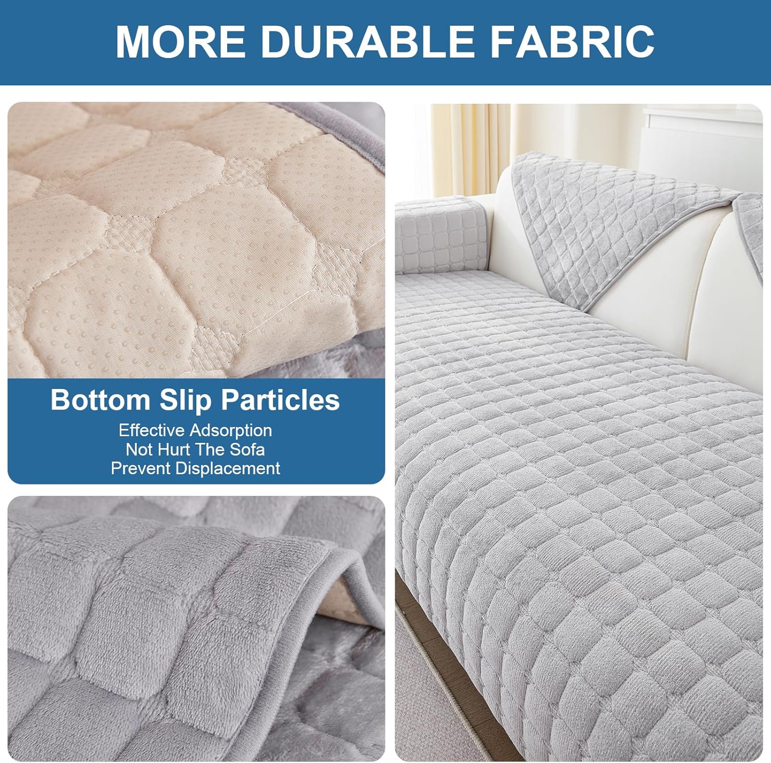 (Grigio chiaro, 70×150 cm 1 pz) Copridivano in flanella, copridivano angolare, 3 posti antiscivolo per protezione a forma di L - 4