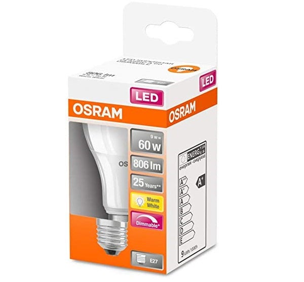 OSRAM Ampoule LED - E27 - Warm White - 2700 K - 8,50 W - remplacement pour 60-W-Incandescent bulb - givré - LED STAR CLASSIC A - 5