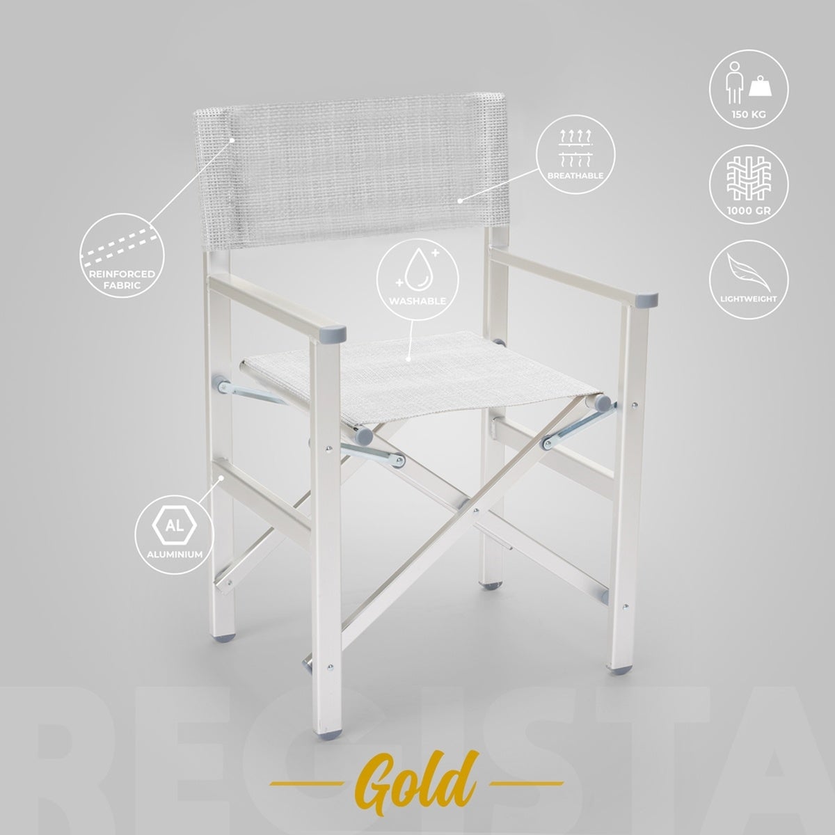4 chaises de plage pliables portables textilène aluminium Regista Gold - 3