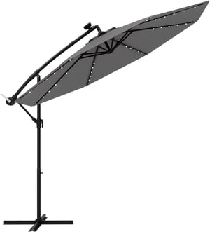 3M Parasol Déporté avec Lumière LED, Parasol de Jardin 8 Baleines avec Base Croisée, Grand Parasol Inclinable avec Manivelle pour Patio Terrasse