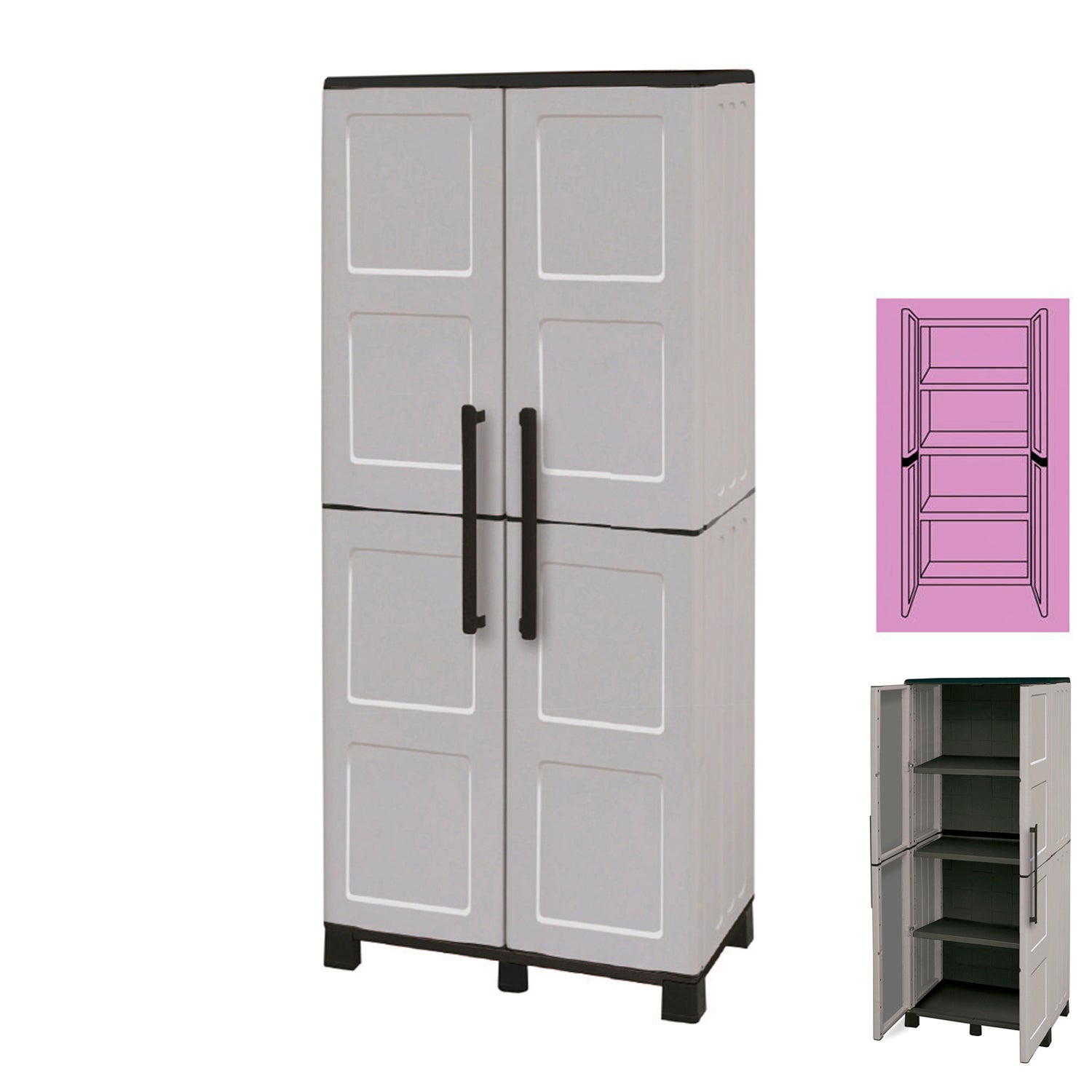 Armadio porta oggetti in polipropilene con scaffali e cerniere in acciaio - 7