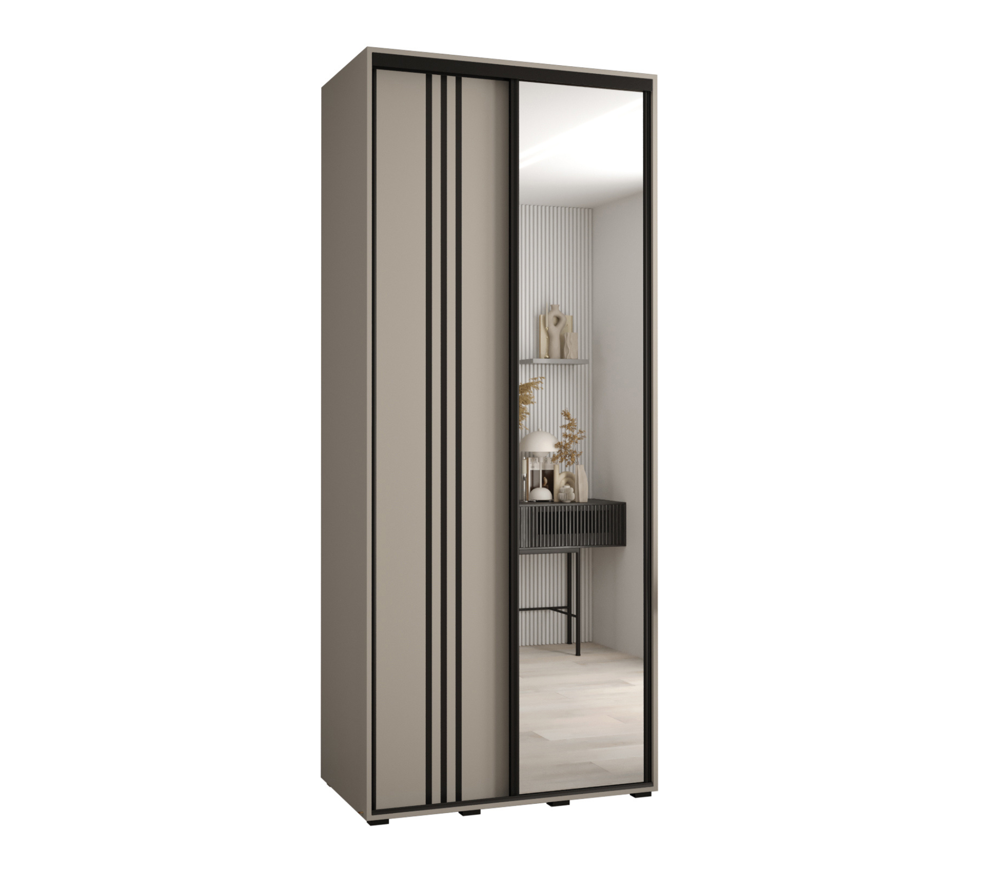 Szafa przesuwna z lustrem wysoka Dakota 7 110 x 60 x 235,2 cm kaszmir + u. czarny - Abiks Meble