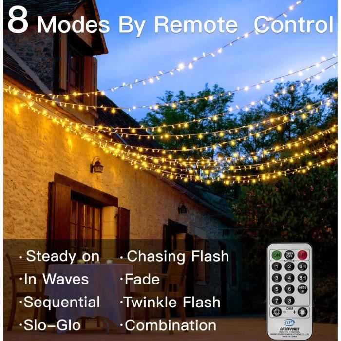 Guirlande lumineuse LED Noël 100m 1000LED IP44 étanche avec télécommande 8 modes décoration de fête pour Noël mariage Blanc Chaud - 4