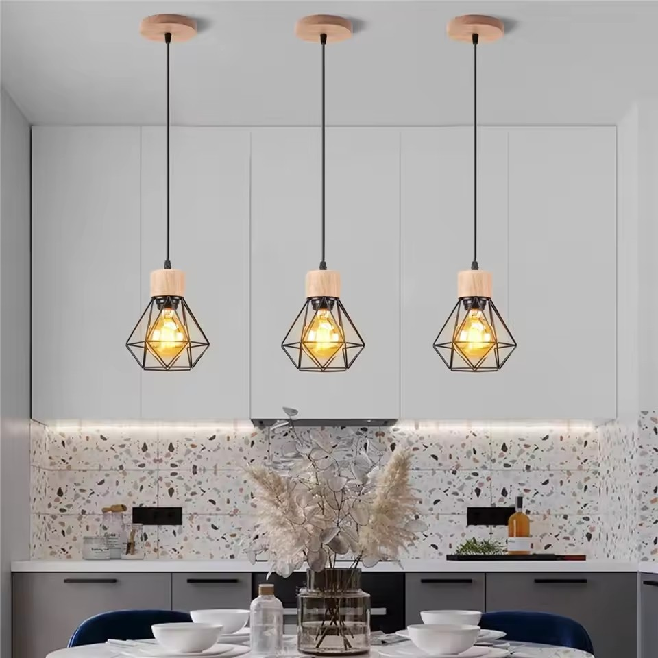 Lot de 2 lustres industriels, plafonniers cage en métal, suspension vintage, lampe suspendue, longueur de corde de suspension réglable (sans ampoule) - 6