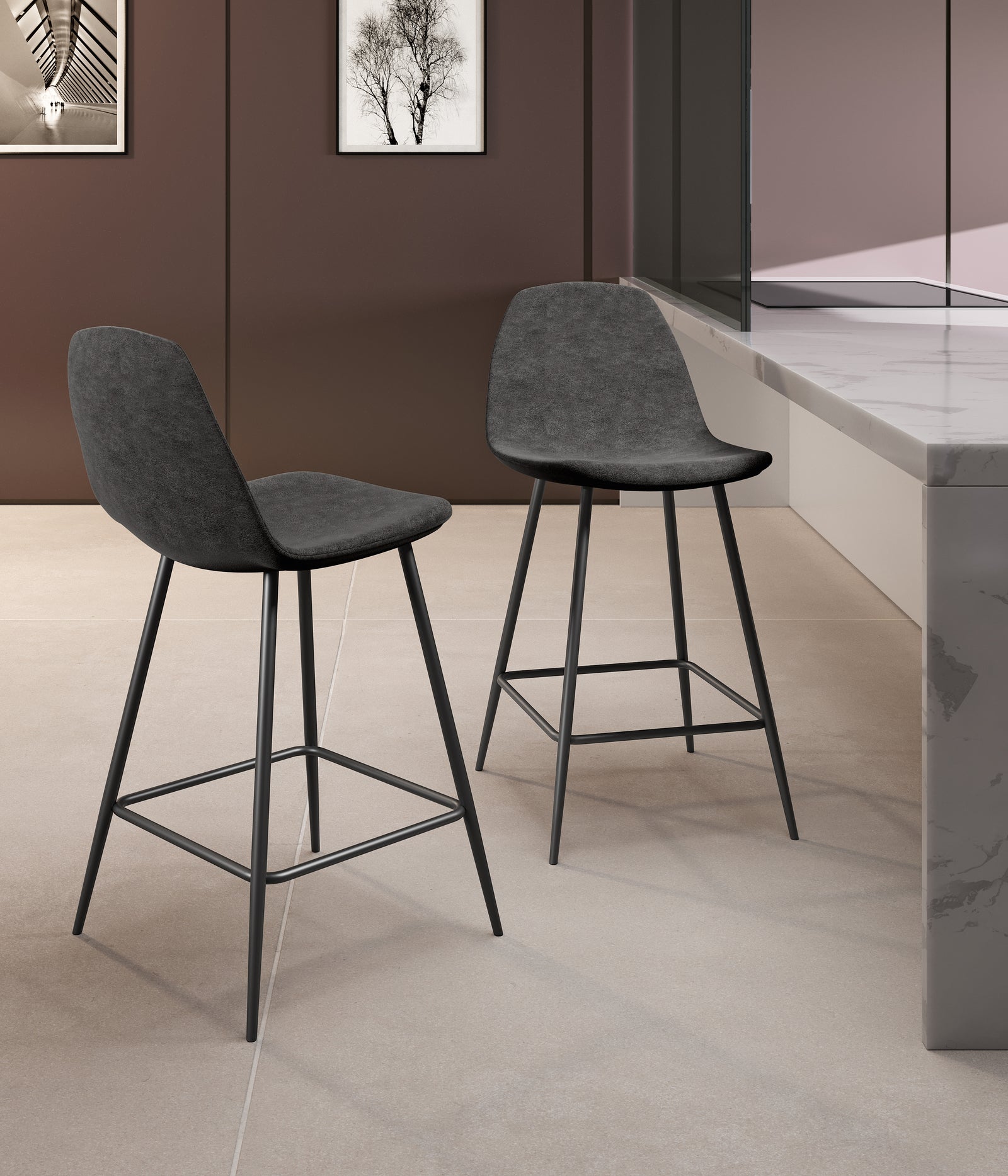 Brigitte - Szary taboret ze sztucznej skóry - zestaw 2 szt.