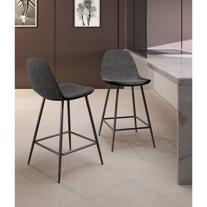 Brigitte - Szary taboret ze sztucznej skóry - zestaw 2 szt.