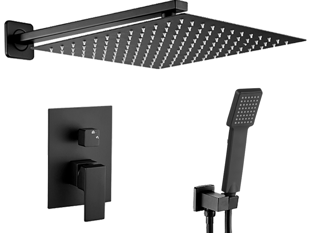 Vanne De Douche Carrée à Fonction Unique Noire Mate - Kit De