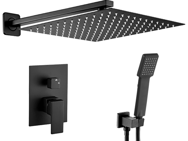 Valaz Douche murale carrée noire mate à encastrer - Série Eresma - 25 cm