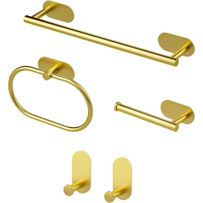 Wieszak ścienny na ręczniki ze stali nierdzewnej, 5 sztuk, do łazienki, sypialni i kuchni - Złoty