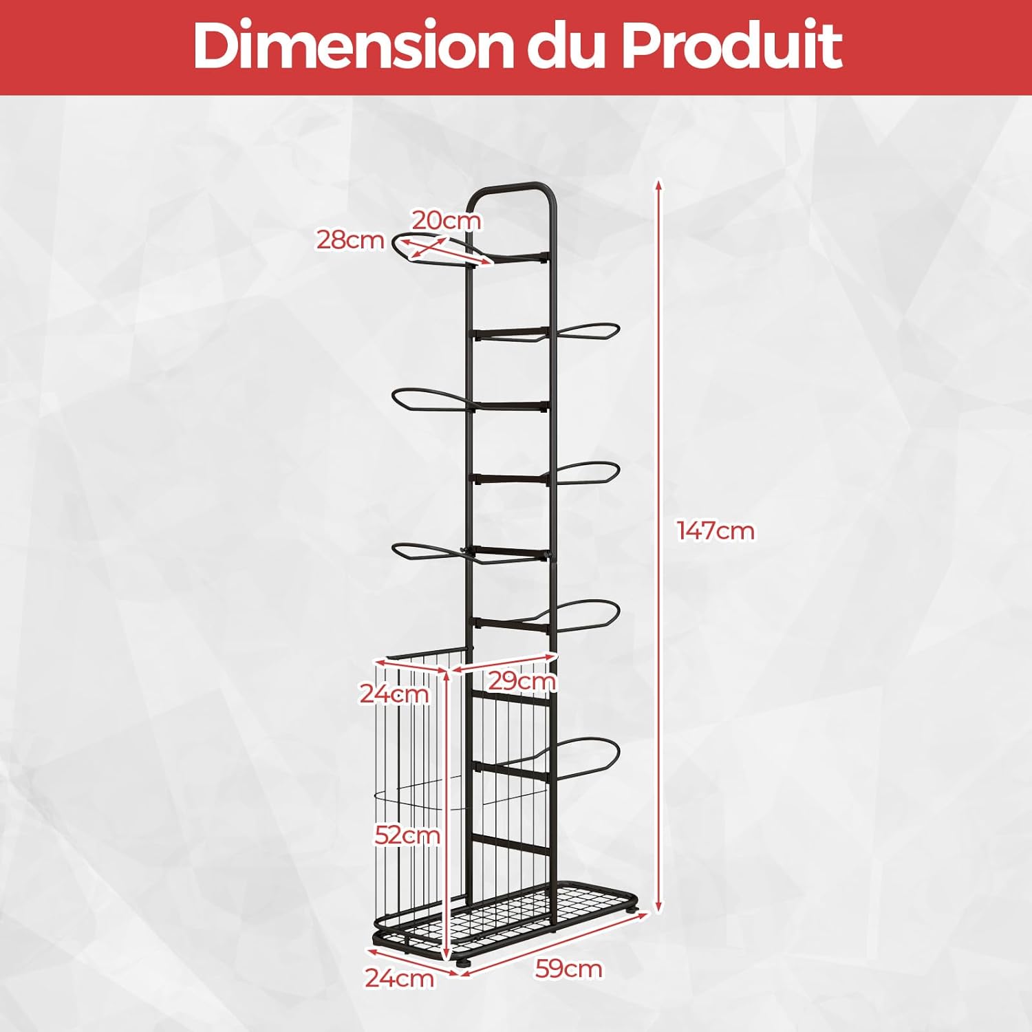 Étagère de Rangement pour Balles à 7 Niveaux, Support de Basket-Ball en Métal, Noir - 4