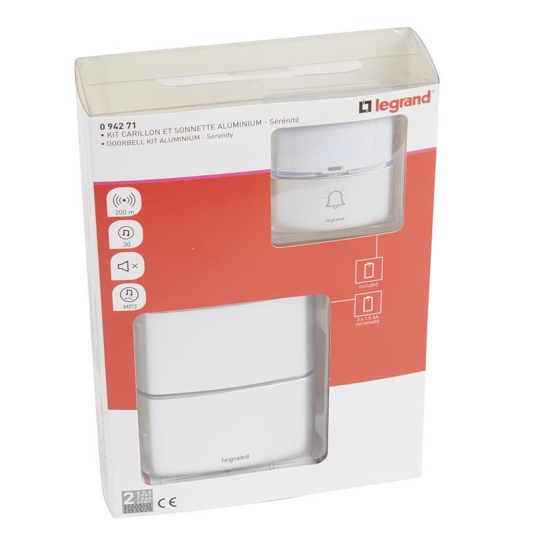 Legrand - Kit carillon radio sans fil Sérénité simple à piles 80dB aluminium - 94271 - 3