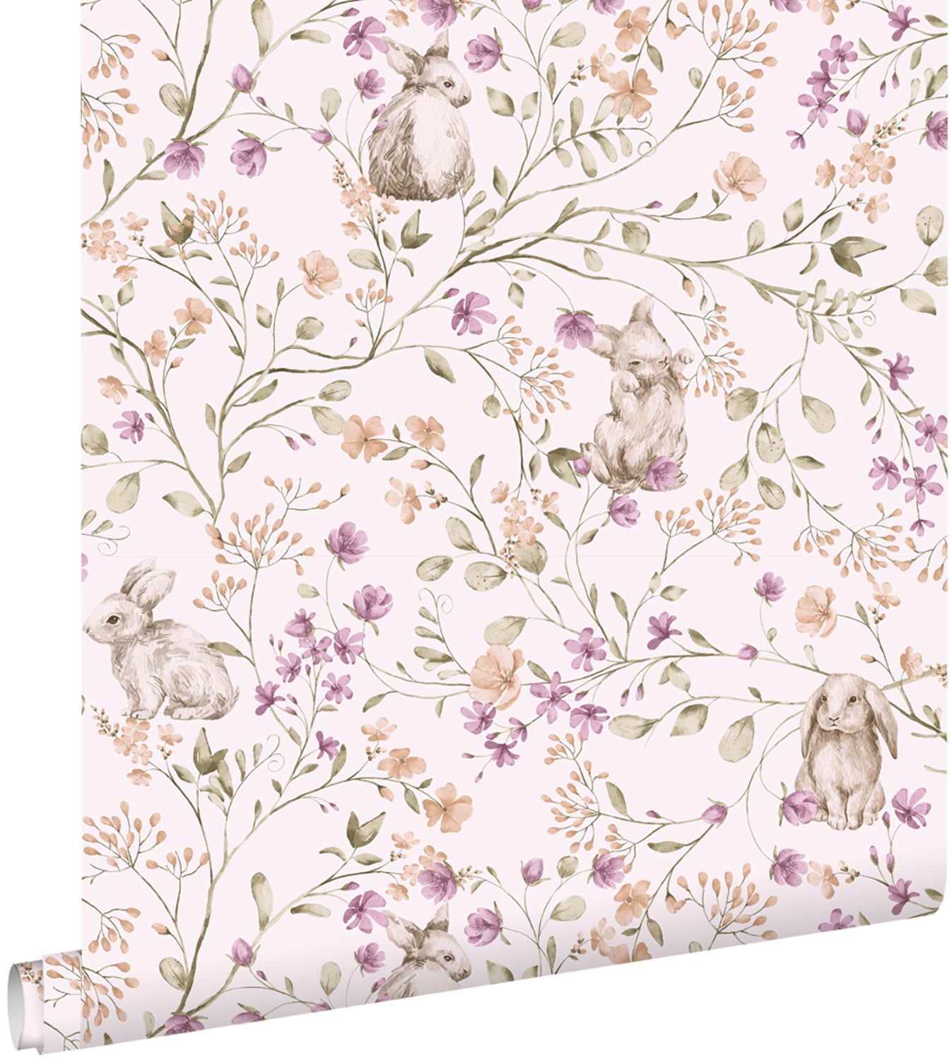Tapeta króliki fioletowym,zielonymIbrązowym - 50 x 900 cm - ESTAHOME