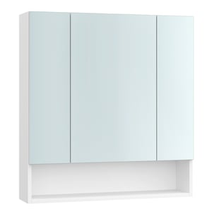 Armoire de Salle de Bain avec Portes Miroir, Armoire Murale à Miroir, Compartiment Ouvert, Étagères Réglables, 16,5 x 70 x 75 cm, Blanc Nuage