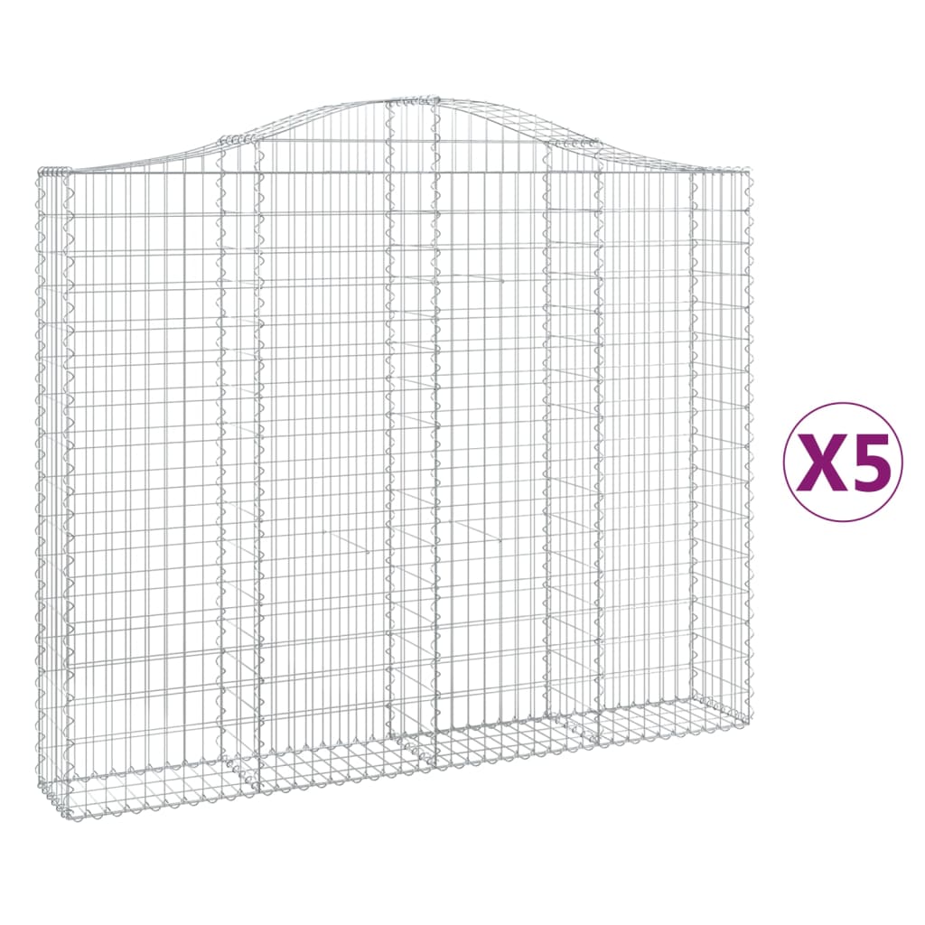 Cestas de gaviones arqueadas 5 piezas 200x30x160/180 cm hierro galvanizado