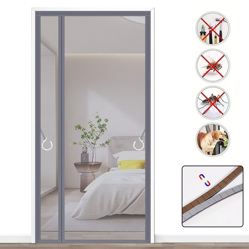 Magnetyczna moskitiera do kurtyny drzwiowej samoprzylepny środek odstraszający owady z pełnym magnetycznym paskiem przeciw komarom cm x cm szary