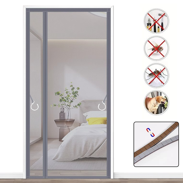 Zanzariera magnetica completa, Tenda anti-insetti autoadesiva con striscia magnetica completa, Anti-zanzare, 90 cm x 200 cm (Grigio)