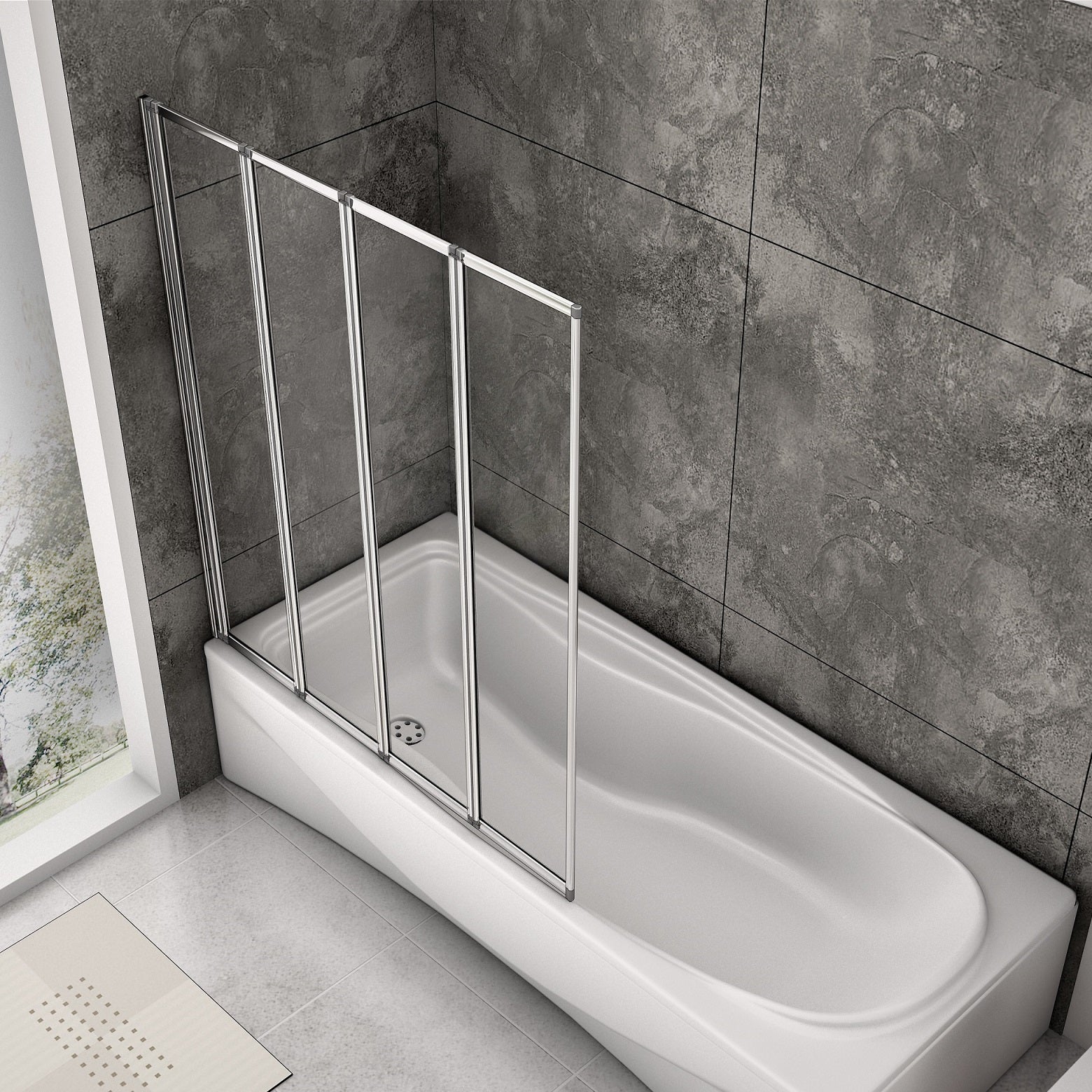 Pare-baignoire pivotant et pliant 100x140cm en verre trempé écran baignoire avec 4 volets Océan - 2