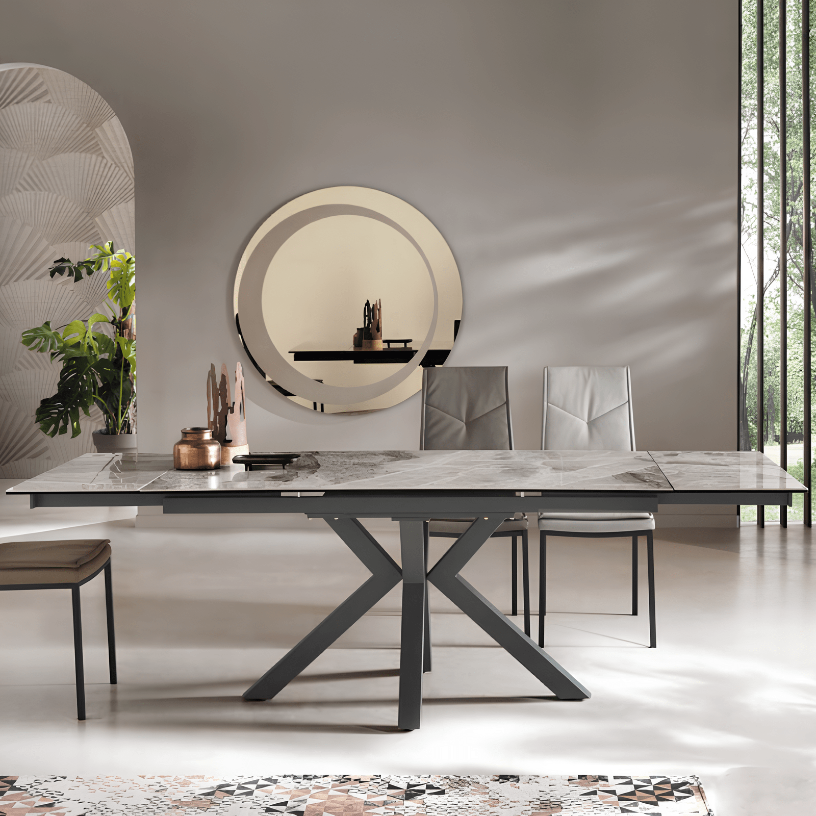 Tavolo Allungabile JASPE Effetto Cemento 160-200 Cm - Piedistallo Ragno Grigio Antracite, Per 6-10 Persone - Foto 10