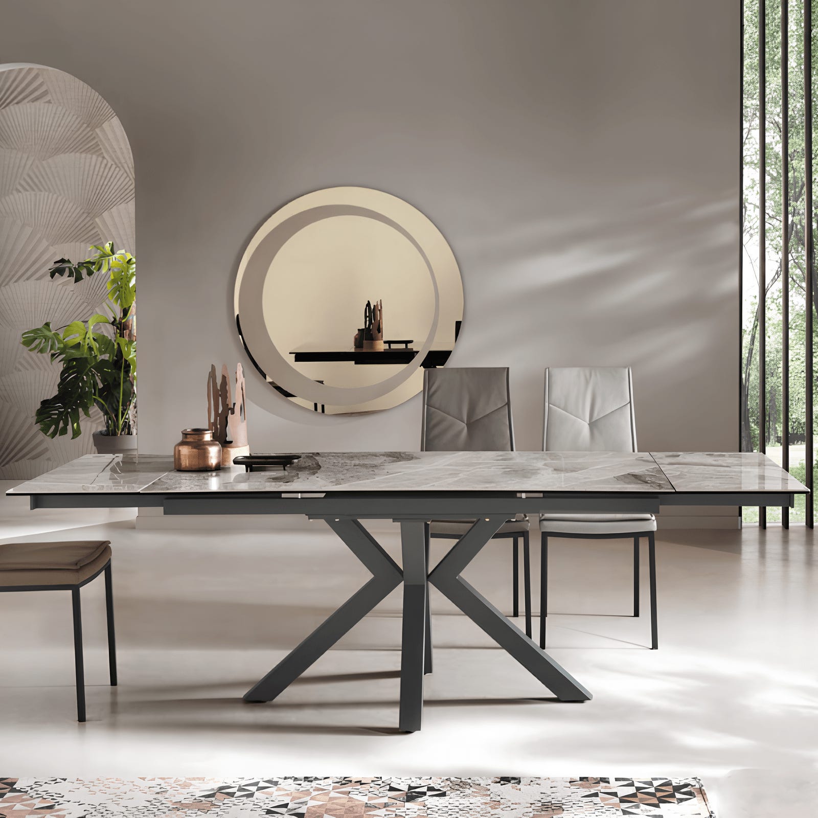 Tavolo Allungabile JASPE Effetto Cemento 160-200 Cm - Piedistallo Ragno Grigio Antracite, Per 6-10 Persone - Foto 10