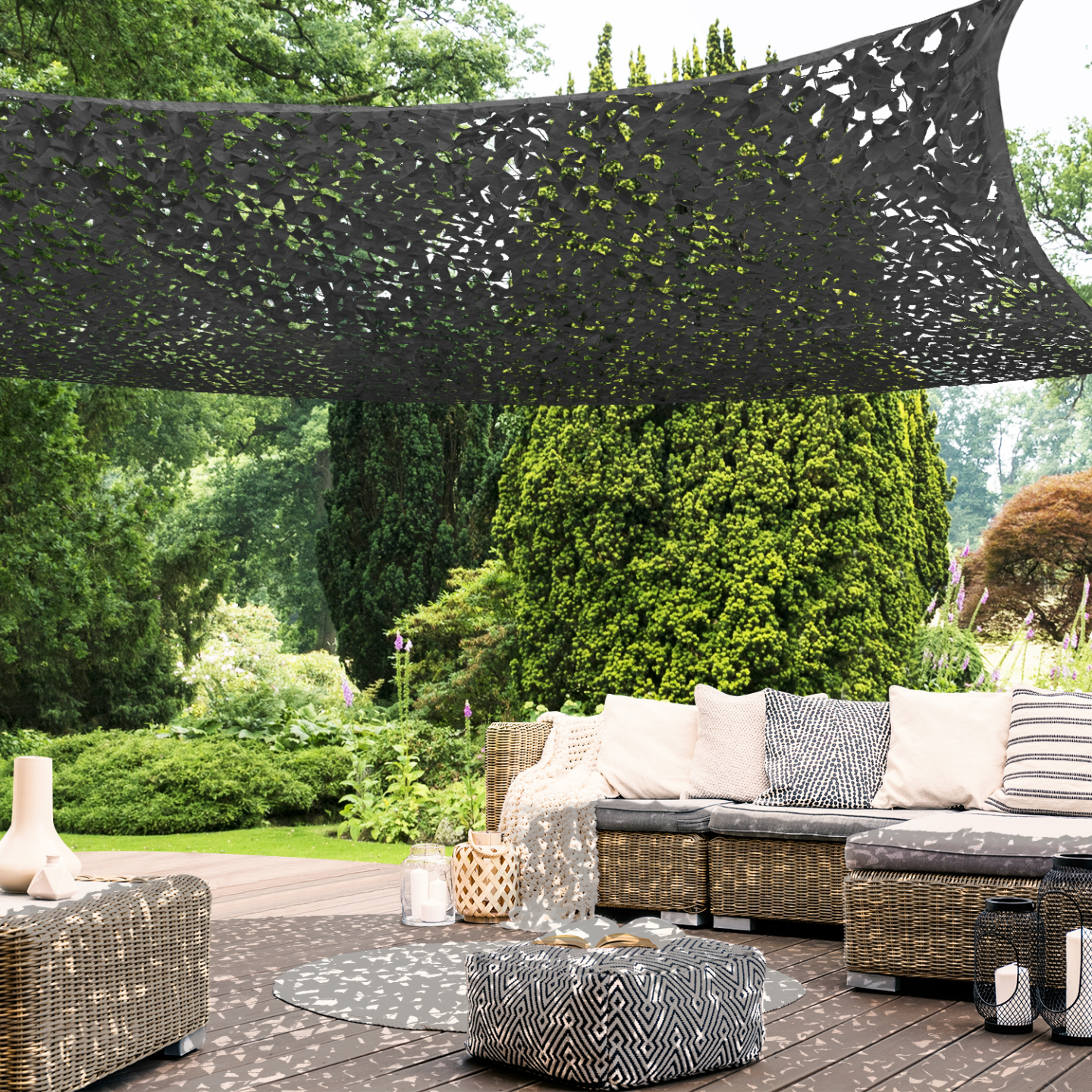 Voile d'ombrage rectangulaire design ombrière camouflage 3x4 M gris - 5