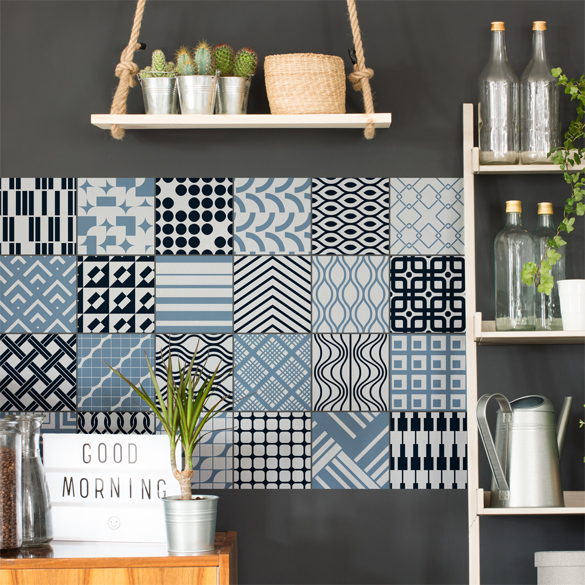 24 vinilos azulejos escandinavo kiev - adhesivo de pared - revestimiento sticker mural decorativo - 24stickers15x15cm