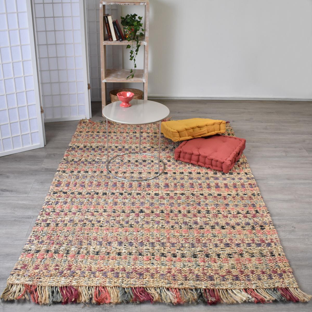 Tapis jute 120x170 fait à la main beige et bordeaux SQUARE - 2