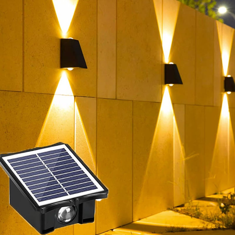 1 sztuka zewnętrznej lampy LED solarnej, oświetlenie górne i dolne, zewnętrzny, wodoszczelny kinkiet solarny IP65, ciepłe światło do ogrodzenia