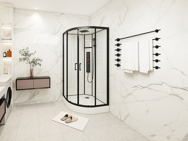 Cabine de douche hydromassante en quart de cercle - L90 x l90 x H215 cm - SOLENA