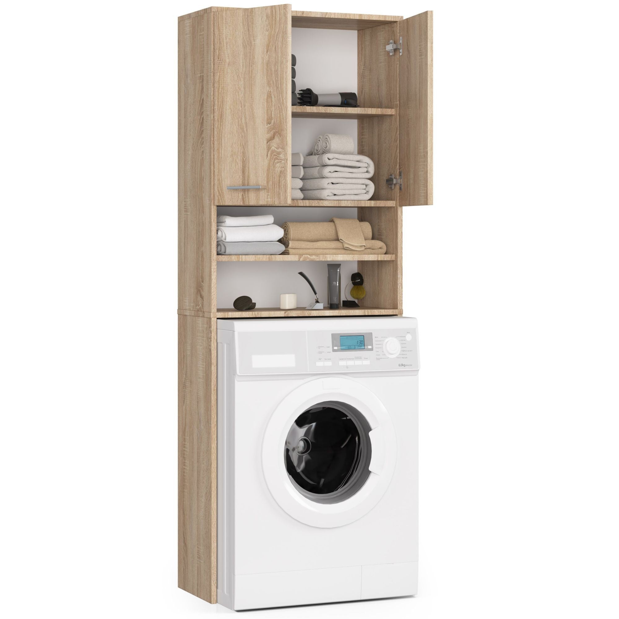 Meuble pour machine à laver AKORD FIN Chêne Sonoma 64 cm 2 portes façade Chêne Sonoma 4 étagères 64x30x180 cm - 2