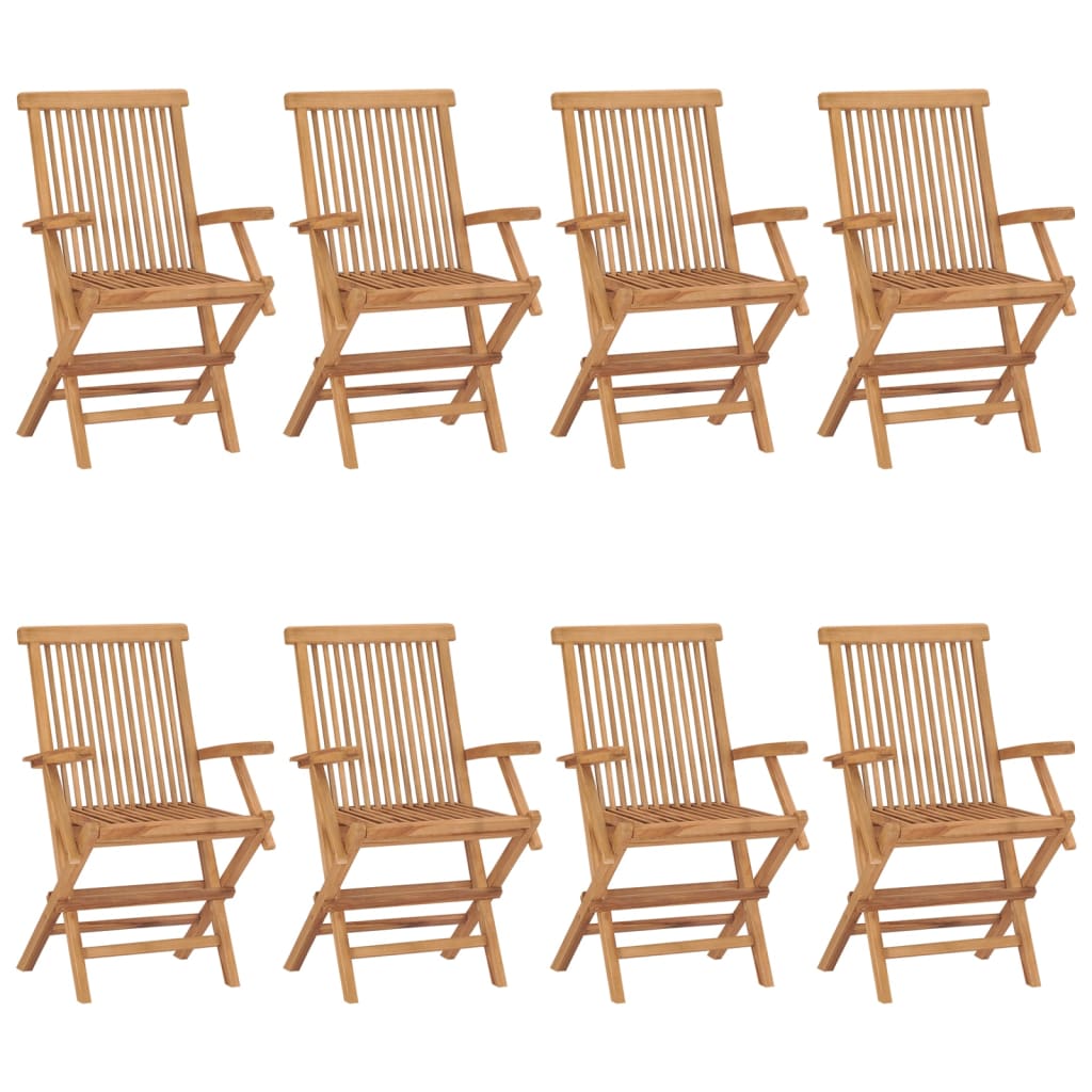Chaises de jardin avec coussins gris 8 pcs Bois de teck massif 4 - 2