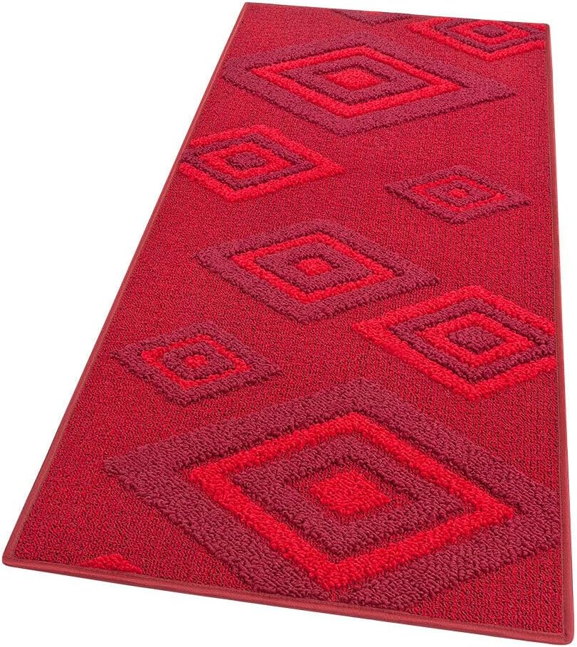 Alfombra de cocina 57x180 cm rombos 3d bordeado suave moderno antideslizante burdeos