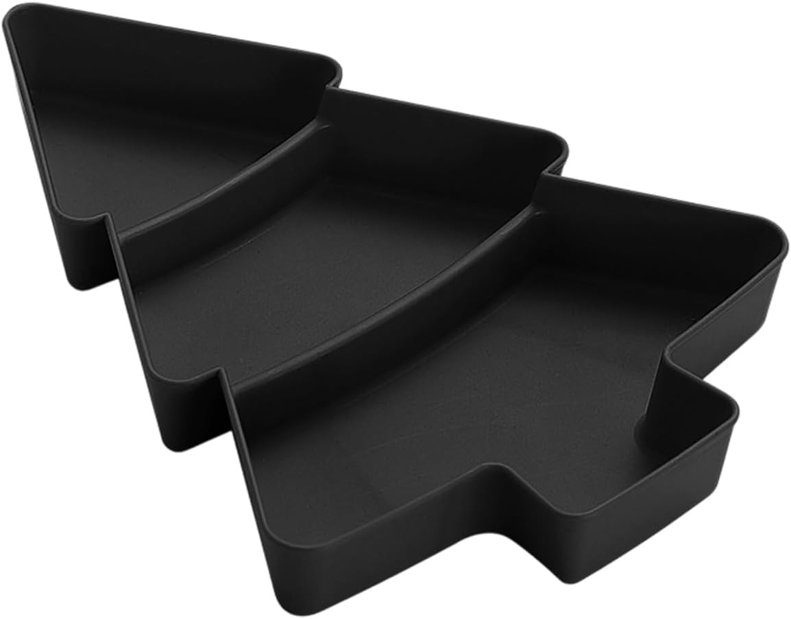 Czarna taca na owoce w kształcie choinki, 7,2 x 10 cali, 1 taca imprezowa z przegródkami na przekąski i orzechy