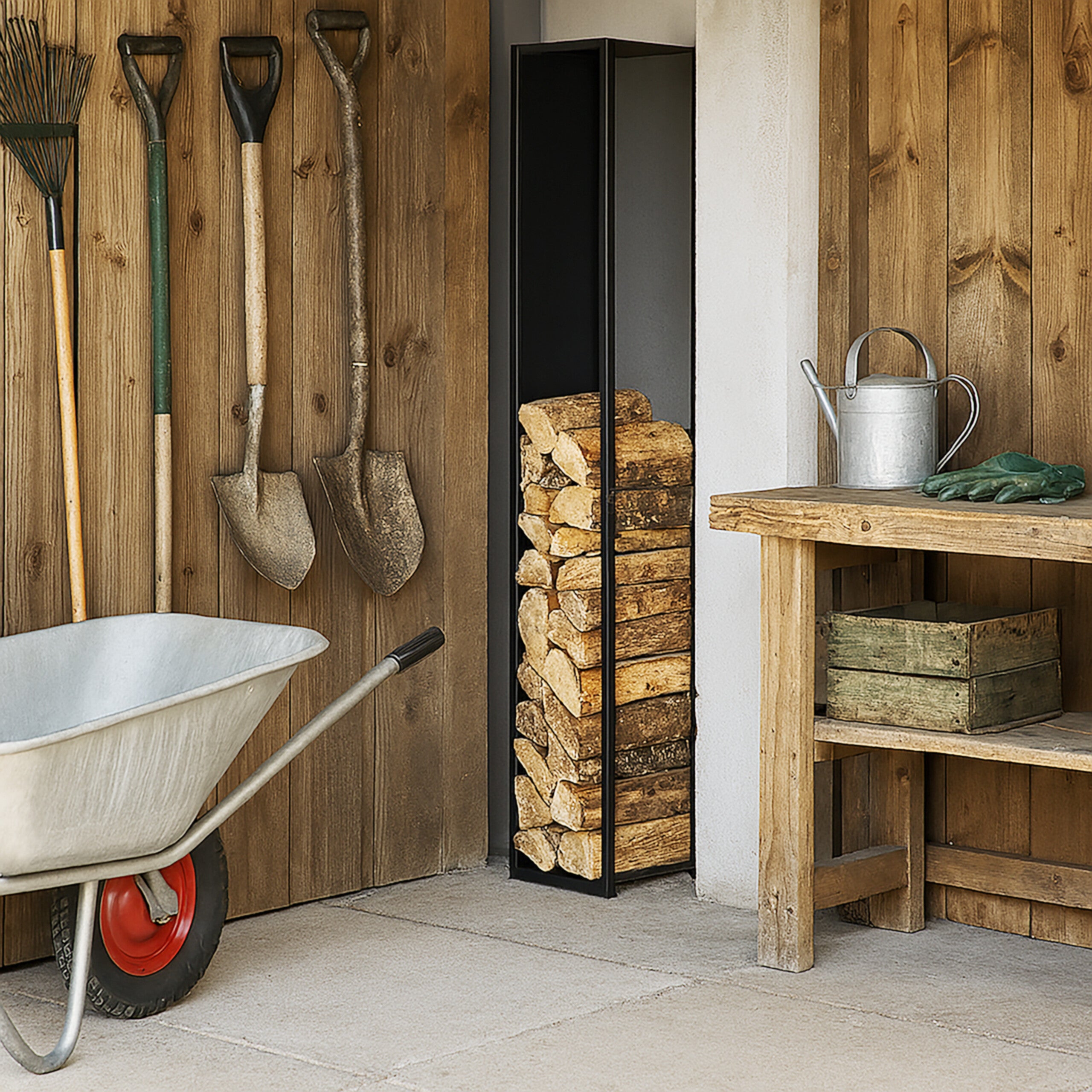 Rangement pour bois de cheminée, métal, support haut, pour bûches, empilage, HxLxP : 157x23,5x30 cm, noir, Relaxdays - 3