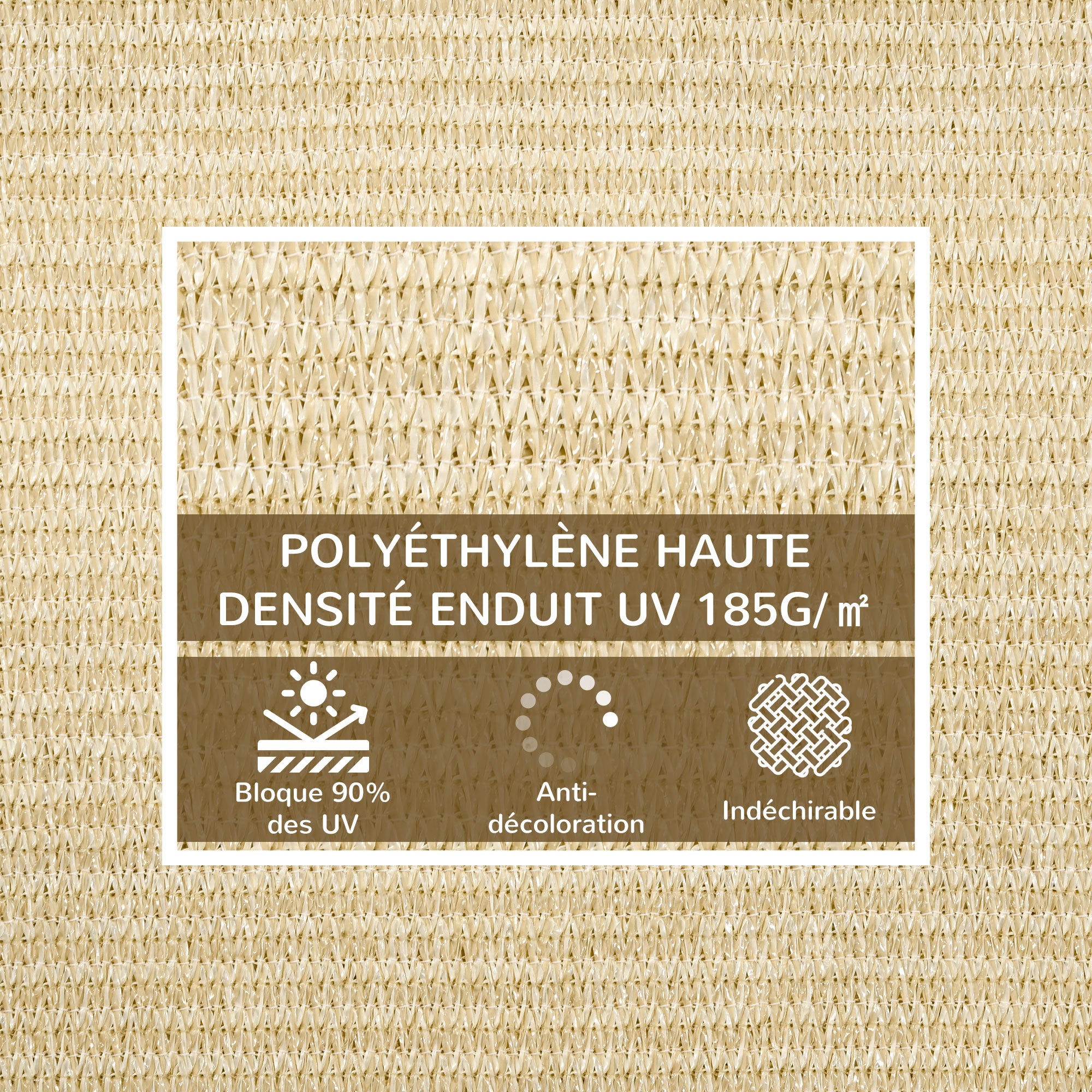 Voile d'ombrage rectangulaire grande taille 4 x 3 m polyéthylène beige - 4