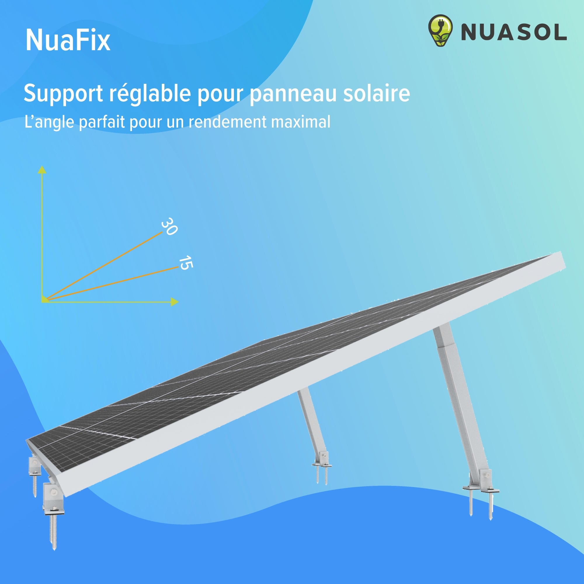 NUASOL Lot de 2 supports de centrales électriques de balcon Support de panneau solaire réglable pour installations photovoltaïques Angle d'inclinaison - 6