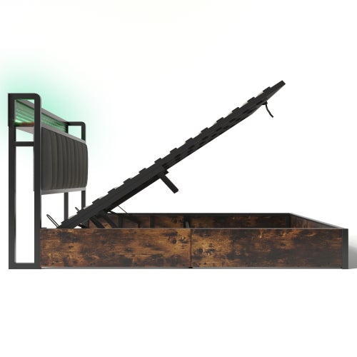 Lit coffre 180x200 cm Lit Double lit Rembourré avec LED Contrôlée par App et Chargeur USB - Structure Métal et Sommier Bois - Moderne - Gris - 7